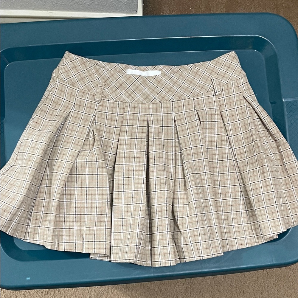 Zara Beige Plaid Pleated Circle Skirt